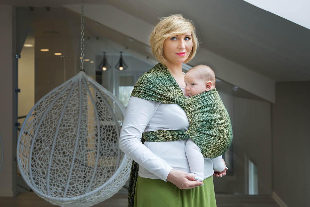 Baby Wrap, Jacquard Weave (100% cotton) - LITTLE LOVE - LEMON TREE - size M (grade B) #babywearing