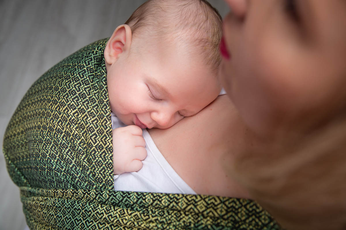 Żakardowa chusta do noszenia dzieci, 100% bawełna - LITTLE LOVE - DRZEWO CYTRYNOWE - rozmiar M (drugi gatunek) #babywearing