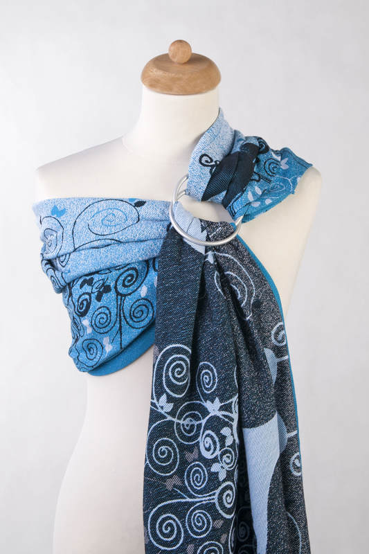 Ringsling, Jacquard Weave (100% cotton), with gathered shoulder - BLUE PRINCESSA - long 2.1m #babywearing