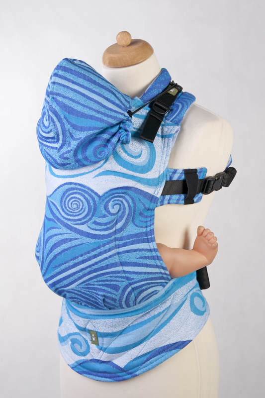 Ergonomic Carrier, Baby Size, jacquard weave 100% cotton - BLUE WAVES 2.0, Second Generation (grade B) #babywearing