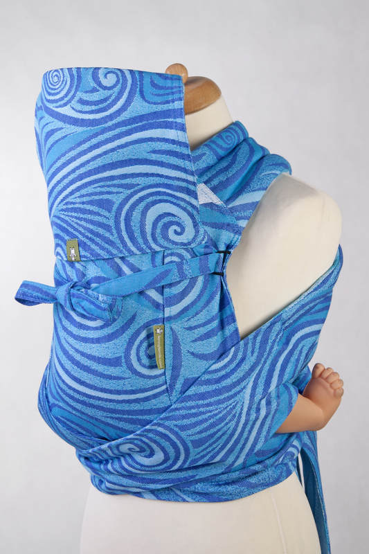 Nosidełko dla dzieci MEI-TAI TODDLER z kapturkiem, bawełna, splot żakardowy, NIEBIESKIE FALE 2.0 #babywearing