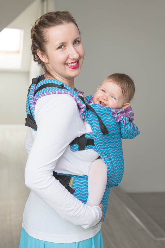 Ergonomic Carrier, Baby Size, jacquard weave 100% cotton - ZigZag Turquoise & Pink - Second Generation. (grade B) #babywearing