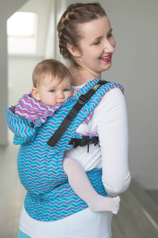 Mochila ergonómica, talla Toddler, jacquard 100% algodón - ZIGZAG TURQUESA & ROSA - Segunda generación (grado B) #babywearing