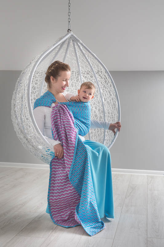 Żakardowa chusta kółkowa do noszenia dzieci, bawełna, ramię bez zakładek - ZigZag Turkus z Różem - long 2.1m #babywearing