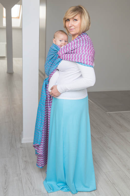 Żakardowa chusta do noszenia dzieci, 100% bawełna - ZIGZAG TURKUS Z RÓŻEM - rozmiar S #babywearing
