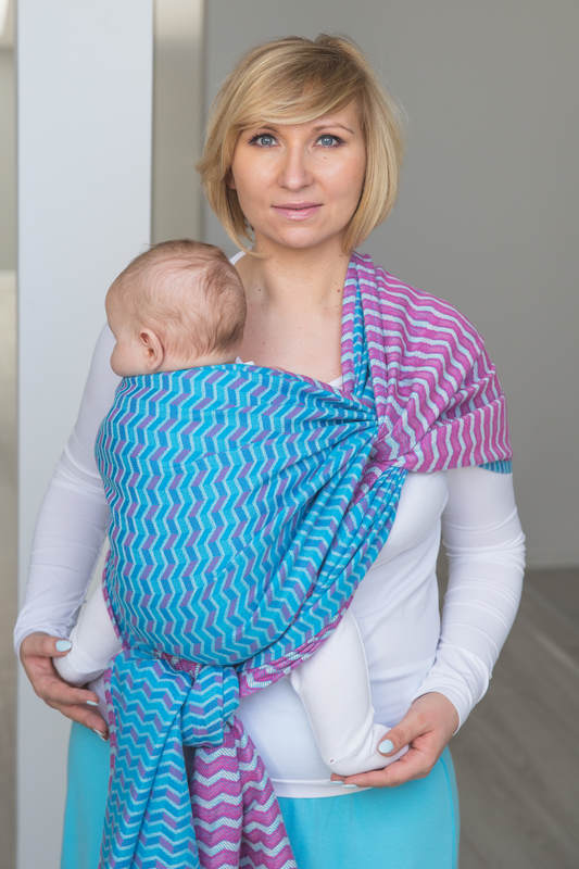 Żakardowa chusta do noszenia dzieci, 100% bawełna - ZIGZAG TURKUS Z RÓŻEM - rozmiar L #babywearing