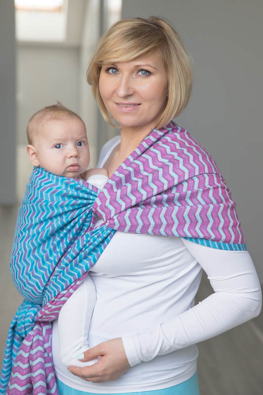 Żakardowa chusta do noszenia dzieci, 100% bawełna - ZIGZAG TURKUS Z RÓŻEM - rozmiar XL #babywearing