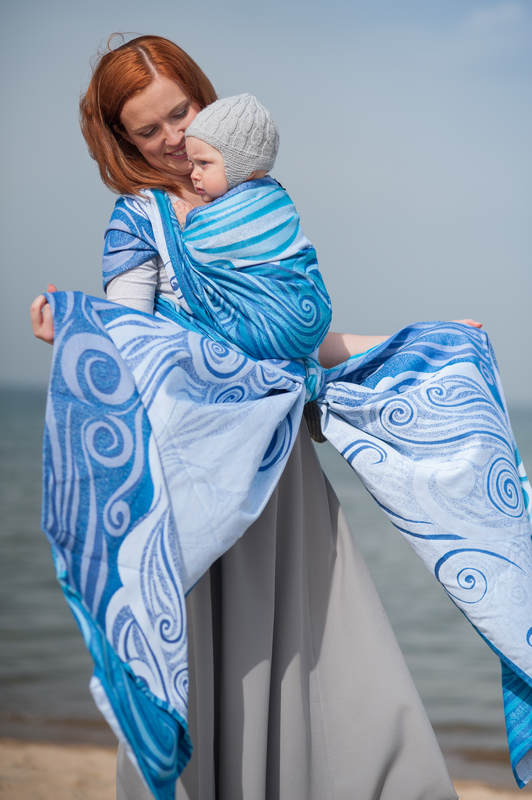Baby Wrap, Jacquard Weave (100% cotton) - BLUE WAVES 2.0 - size XS #babywearing