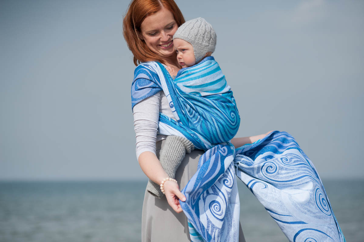 Żakardowa chusta do noszenia dzieci, bawełna - NIEBIESKIE FALE 2.0 - rozmiar XS #babywearing