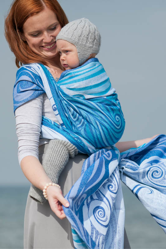 Żakardowa chusta do noszenia dzieci, bawełna - NIEBIESKIE FALE 2.0 - rozmiar S (drugi gatunek) #babywearing