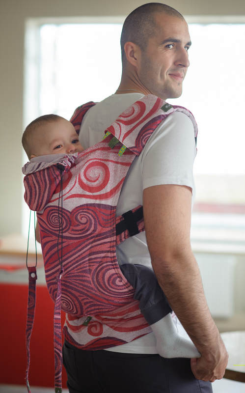Porte-bébé ergonomique, taille toddler, jacquard 100 % coton, MARON WAVES - Deuxième génération #babywearing