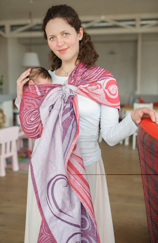Żakardowa chusta kółkowa do noszenia dzieci, bawełna, ramię bez zakładek - BORDOWE FALE - long 2.1m #babywearing