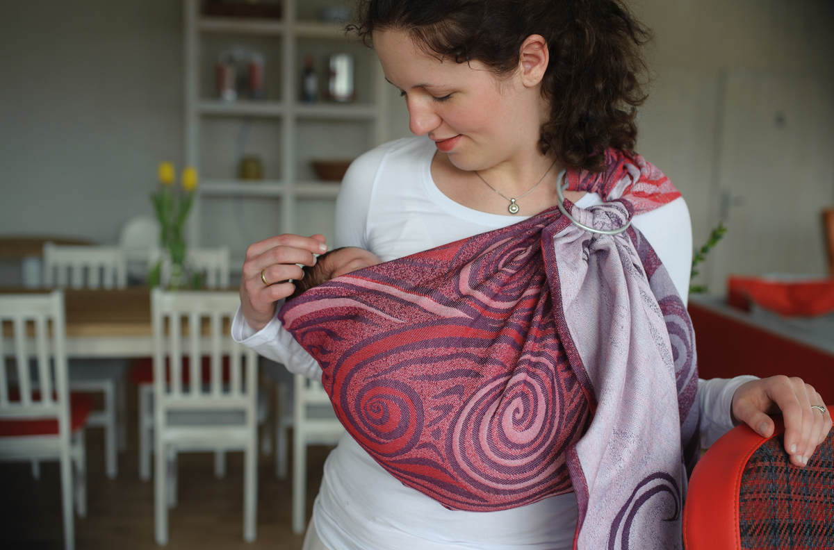 Ringsling, Jacquard Weave (100% cotton), with gathered shoulder - MAROON WAVES - long 2.1m #babywearing