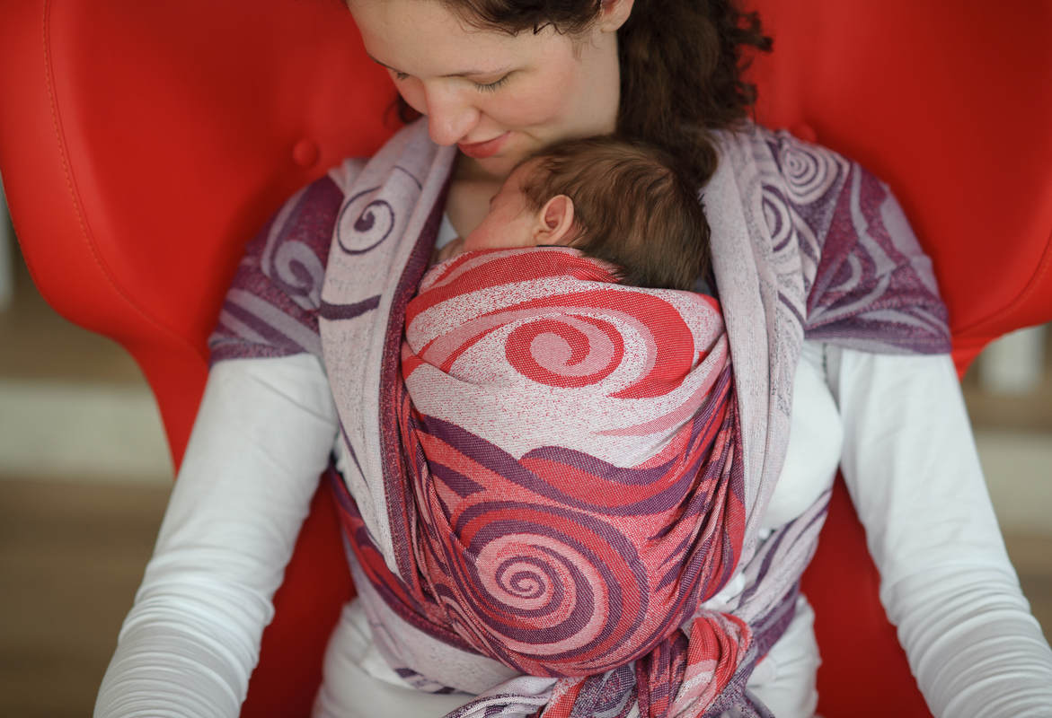 Żakardowa chusta do noszenia dzieci, 100% bawełna - BORDOWE FALE - rozmiar S #babywearing