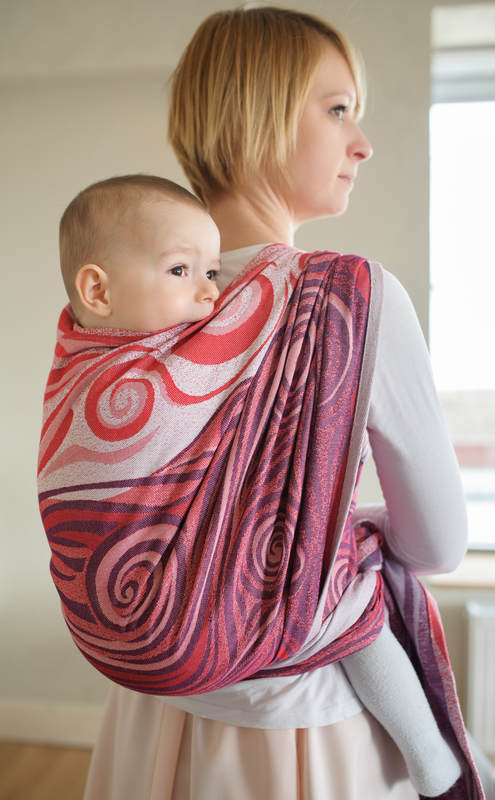 Żakardowa chusta do noszenia dzieci, 100% bawełna - BORDOWE FALE - rozmiar M #babywearing