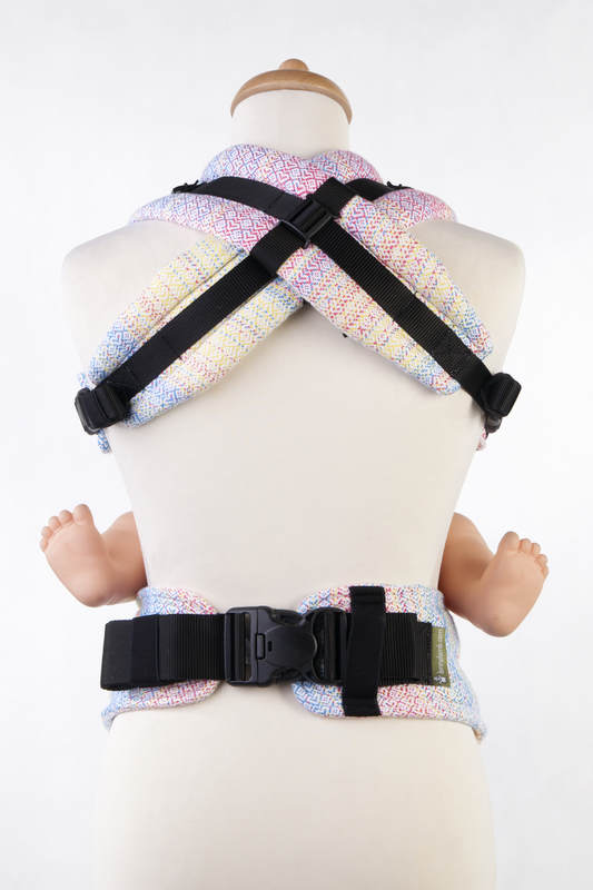 Mochila ergonómica, talla bebé, jacquard (60% algodón, 28% lana merino, 8% seda, 4% cachemira) - LITTLE LOVE - DAZZLE - Segunda generación #babywearing