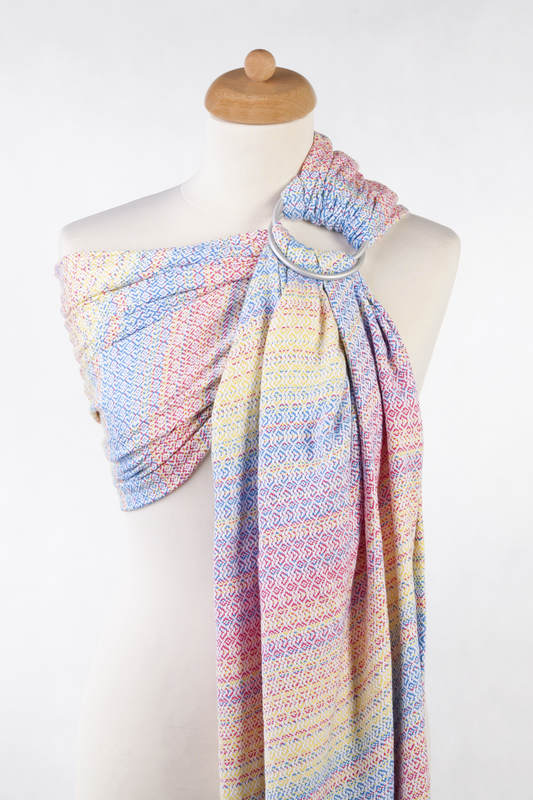 Ringsling, Jacquard Weave (60% cotton, 28% Merino wool, 8% silk, 4% cashmere), with gathered shoulder - LITTLE LOVE - DAZZLE - long 2.1m #babywearing
