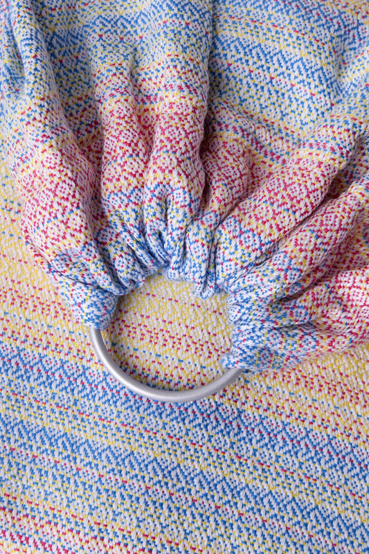 Bandolera de anillas, tejido Jacquard (60% algodón, 28% lana merino, 8% seda, 4% cachemir) - con plegado simple - LITTLE LOVE - DAZZLE - long 2.1m #babywearing