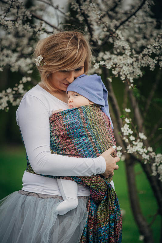 Baby Wrap, Jacquard Weave (60%  cotton, 28% Merino wool, 8% silk, 4% cashmere) - LITTLE LOVE - DELIGHT- size XL #babywearing