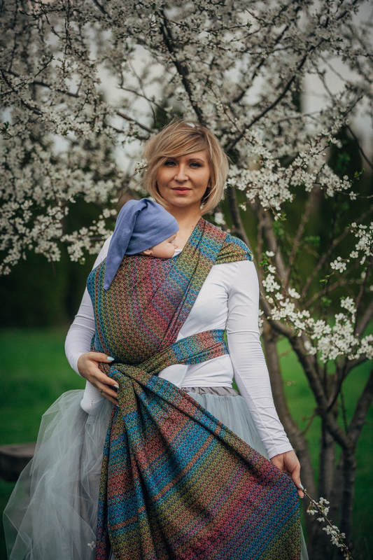 Żakardowa chusta do noszenia dzieci, 60% bawełna, 28% wełna merino, 8% jedwab, 4% kaszmir - LITTLE LOVE - ZACHWYT - rozmiar M #babywearing