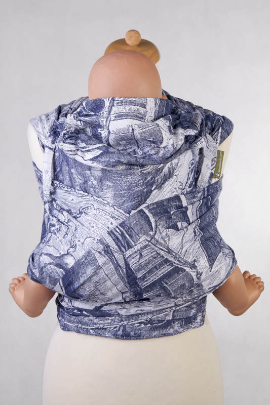 WRAP-TAI portabebé Mini con capucha/ jacquard sarga/100% algodón/ GALLEONS AZUL MARINO & BLANCO #babywearing