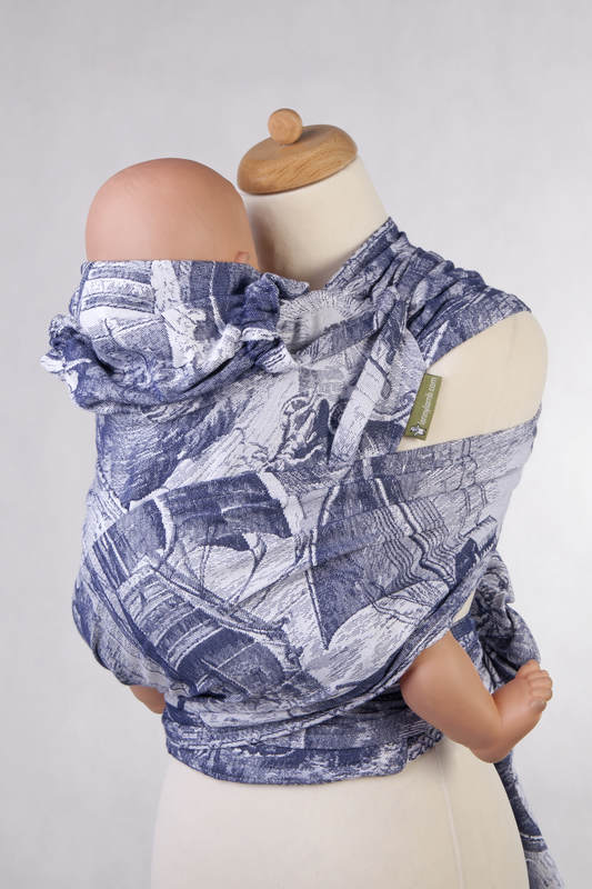 WRAP-TAI portabebé Mini con capucha/ jacquard sarga/100% algodón/ GALLEONS AZUL MARINO & BLANCO #babywearing