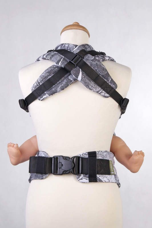 Nosidełko Ergonomiczne z tkaniny żakardowej 100% bawełna , Baby Size, GALEONY CZARNY Z BIELĄ - Druga Generacja #babywearing