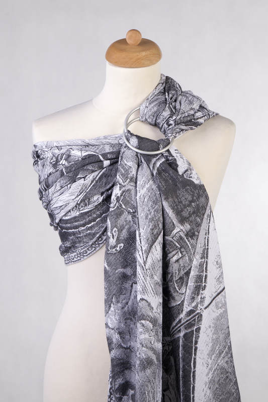 Ringsling, Jacquard Weave (100% cotton) - with gathered shoulder - GALLEONS BLACK  & WHITE - long 2.1m #babywearing