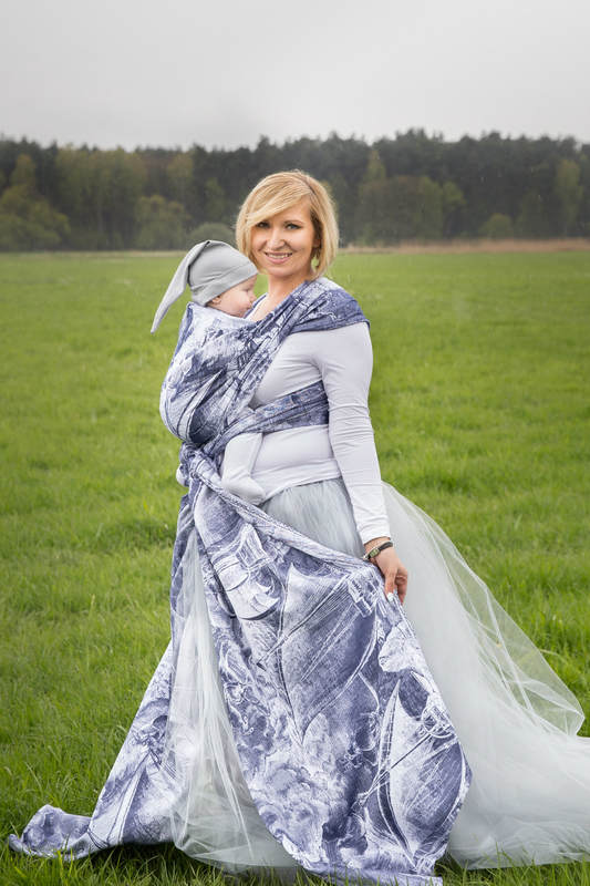 Żakardowa chusta do noszenia dzieci, 100% bawełna - GALEONY GRANAT Z BIELĄ - rozmiar M #babywearing