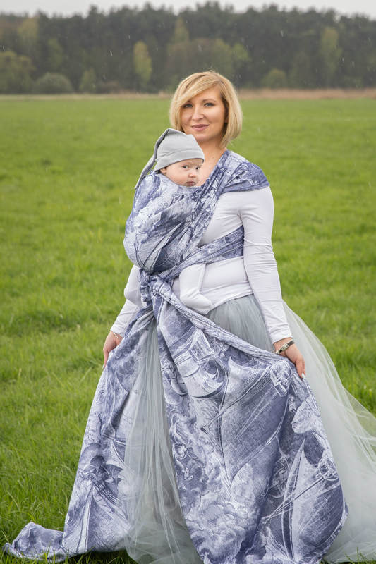 Żakardowa chusta do noszenia dzieci, bawełna - GALEONY GRANAT Z BIELĄ - rozmiar XL #babywearing
