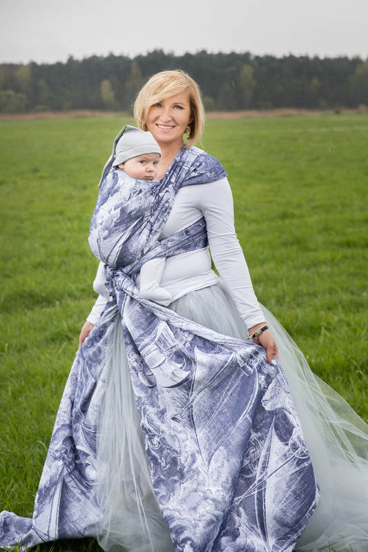 Żakardowa chusta do noszenia dzieci, 100% bawełna - GALEONY GRANAT Z BIELĄ - rozmiar S #babywearing