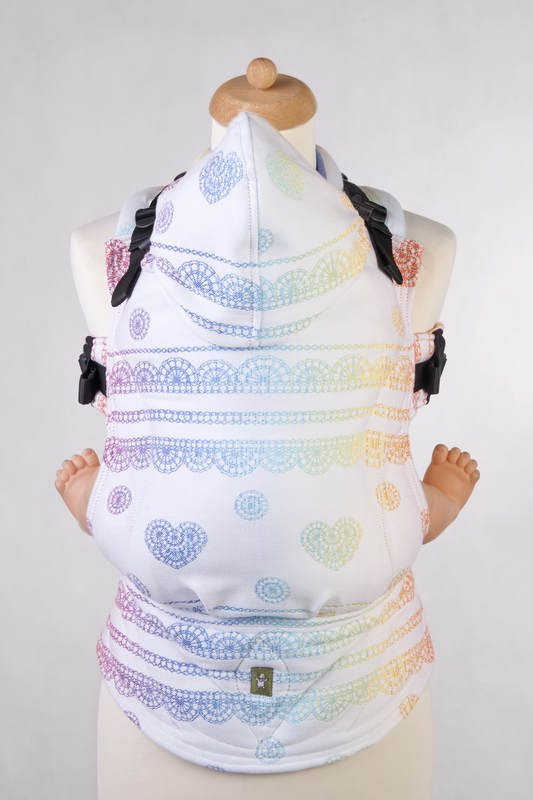 Nosidełko Ergonomiczne z tkaniny żakardowej 100% bawełna , Toddler Size, TĘCZOWA KORONKA Rewers - Druga Generacja #babywearing