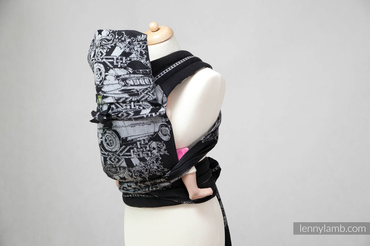 Mei Tai carrier Mini with hood/ jacquard twill / 100% cotton /  Speed Black & White #babywearing