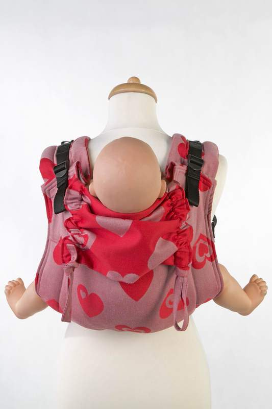 Nosidło Klamrowe ONBUHIMO z tkaniny żakardowej (100% bawełna), rozmiar Standard - SERDUSZKA CZERWONY z SZARYM Rewers (drugi gatunek) #babywearing