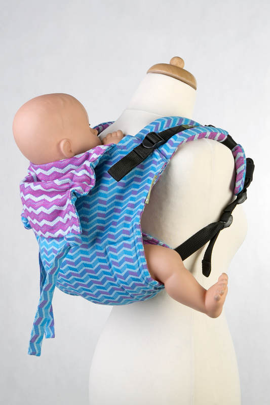 Nosidło Klamrowe ONBUHIMO  z tkaniny żakardowej (100% bawełna), rozmiar Standard - ZIGZAK TURKUS z RÓŻEM #babywearing