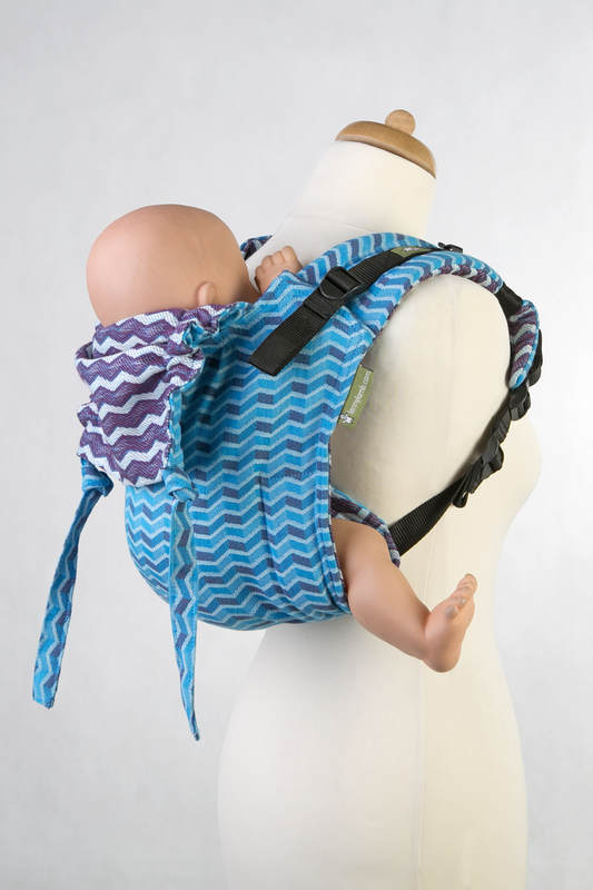 Lenny Buckle Onbuhimo baby carrier, standard size, jacquard weave (100% cotton) - ZIGZAG TURQUOISE & PURPLE #babywearing