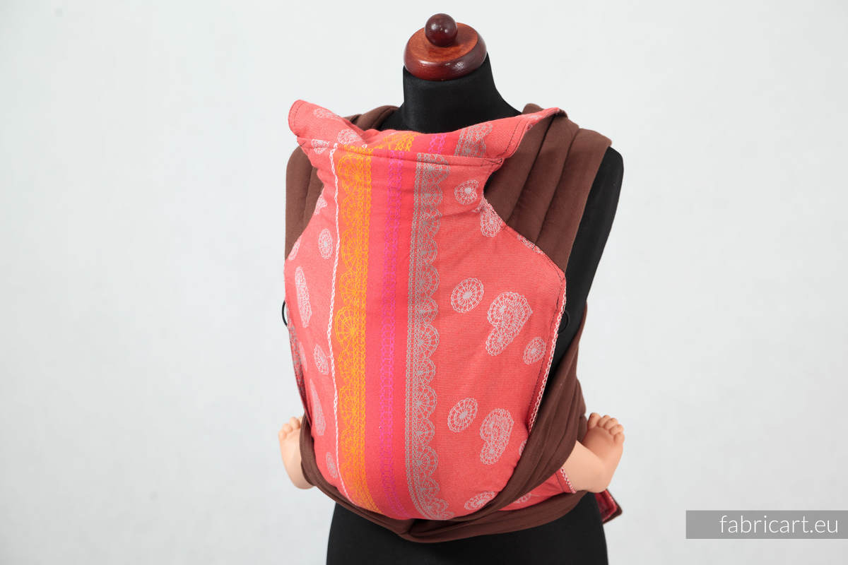 MEI-TAI carrier Toddler, broken-twill weave/jacquard - 100% cotton - with hood,Chestnut with Cherry Lace #babywearing