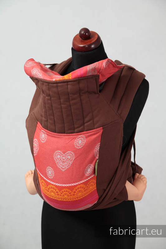 MEI-TAI carrier Toddler, broken-twill weave/jacquard - 100% cotton - with hood,Chestnut with Cherry Lace #babywearing