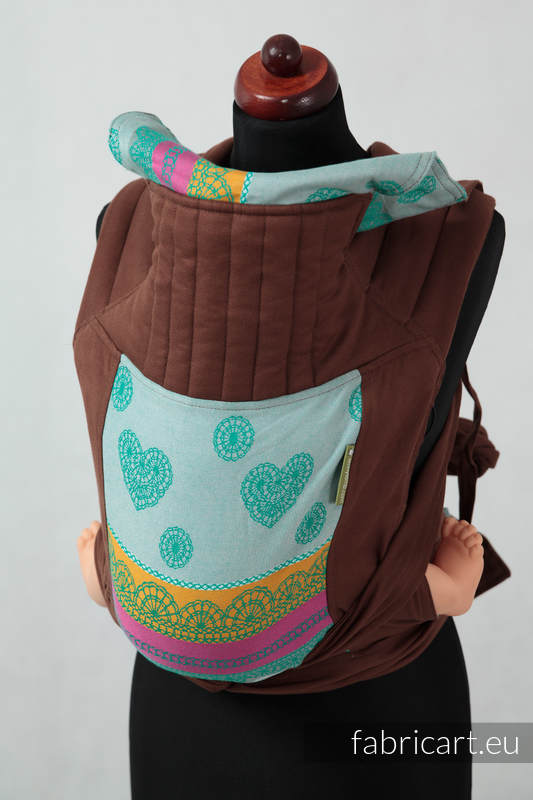 MEI-TAI carrier Toddler, broken-twill weave/jacquard - 100% cotton - with hood,Chestnut with Mint Lace #babywearing