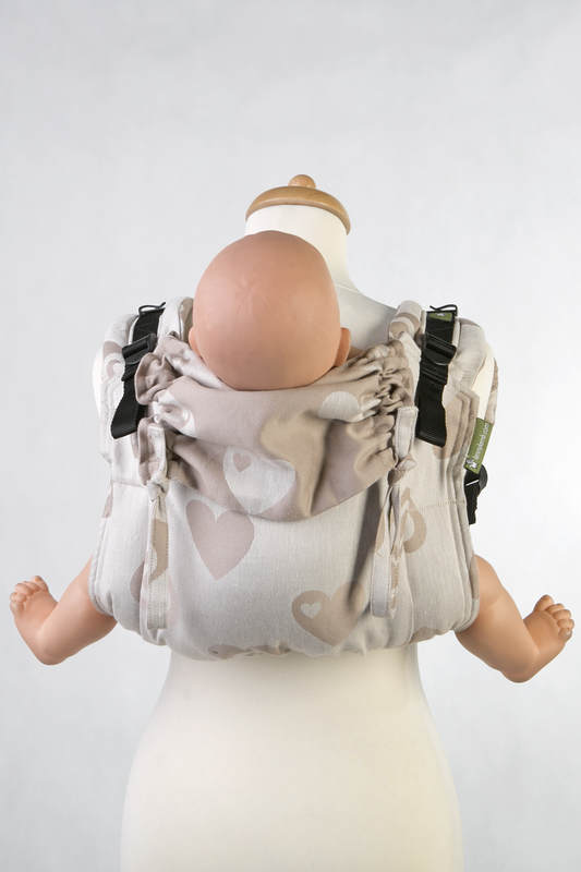 Nosidło Klamrowe ONBUHIMO z tkaniny żakardowej (84% bawełna, 16% len), rozmiar Standard - SERDUSZKA, Rewers #babywearing