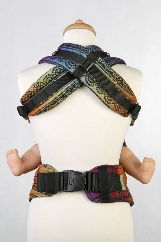 Ergonomische Tragehilfe, Größe Baby, Jacquardwebung, 100% Baumwolle - RAINBOW LACE DARK - Zweite Generation #babywearing