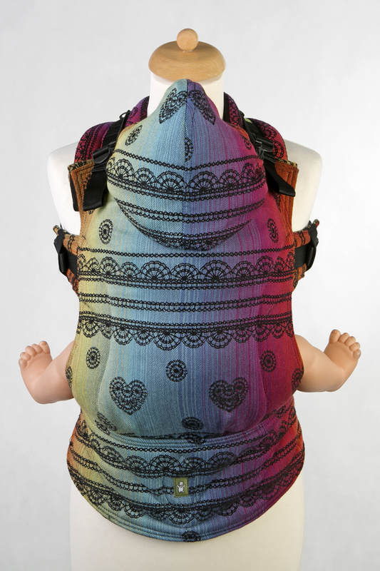 Ergonomische Tragehilfe, Größe Baby, Jacquardwebung, 100% Baumwolle - RAINBOW LACE DARK - Zweite Generation #babywearing