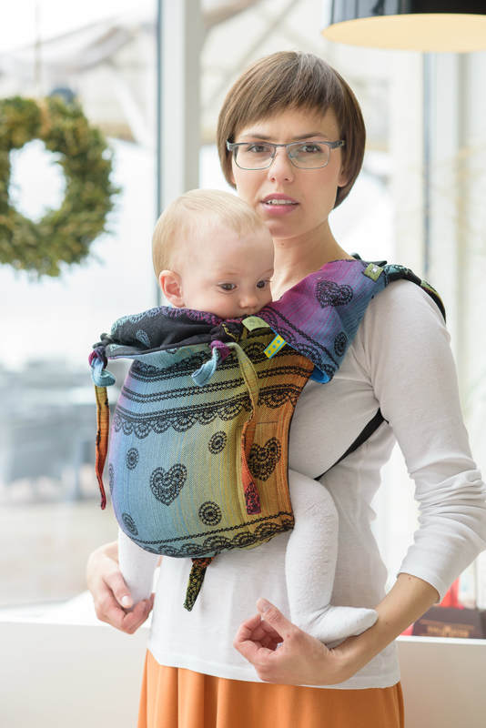 Nosidło Klamrowe ONBUHIMO z tkaniny skośno-krzyżowej (100% bawełna), rozmiar Standard - TĘCZOWA KORONKA DARK #babywearing