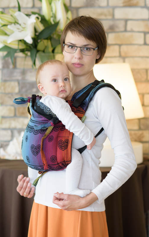 Nosidło Klamrowe ONBUHIMO z tkaniny skośno-krzyżowej (100% bawełna), rozmiar Standard - TĘCZOWA KORONKA DARK #babywearing