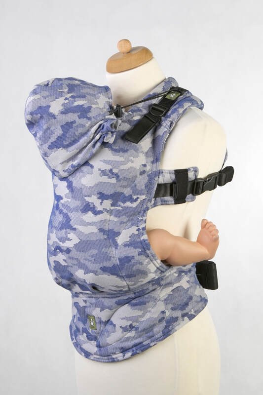 Nosidełko Ergonomiczne z tkaniny żakardowej 100% bawełna , Toddler Size, NIEBIESKIE MORO - Druga Generacja #babywearing