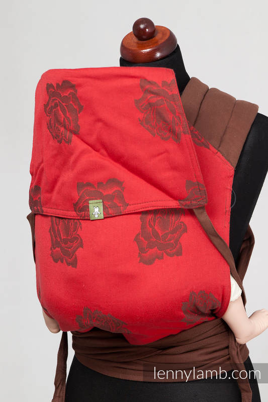 MEI-TAI carrier Toddler, broken-twill weave/jacquard - 100% cotton - with hood,Chestnut with Red&Brown Rose #babywearing