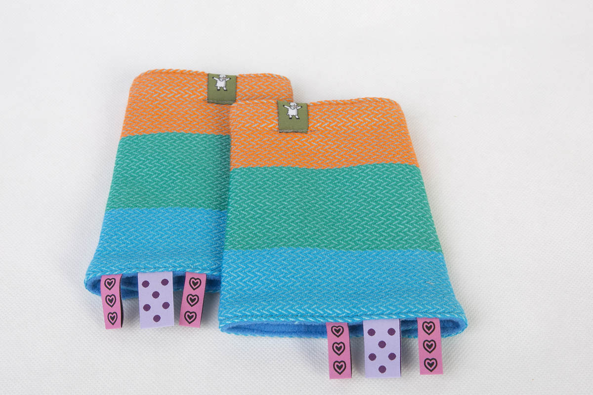 Drool Pads & Reach Straps Set, (60% cotton, 40% polyester) - LITTLE HERRINGBONE SUNFLOWER #babywearing