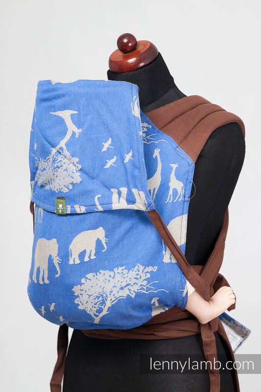 MEI-TAI carrier Toddler, broken-twill weave/jacquard - 100% cotton - with hood,Chestnut with Safari Blue&Beige #babywearing
