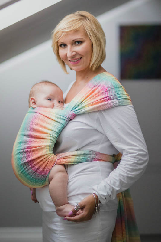 Chusta do noszenia dzieci, tkana splotem jodełkowym, bawełna - MAŁA JODEŁKA WYOBRAŹNIA - rozmiar L #babywearing