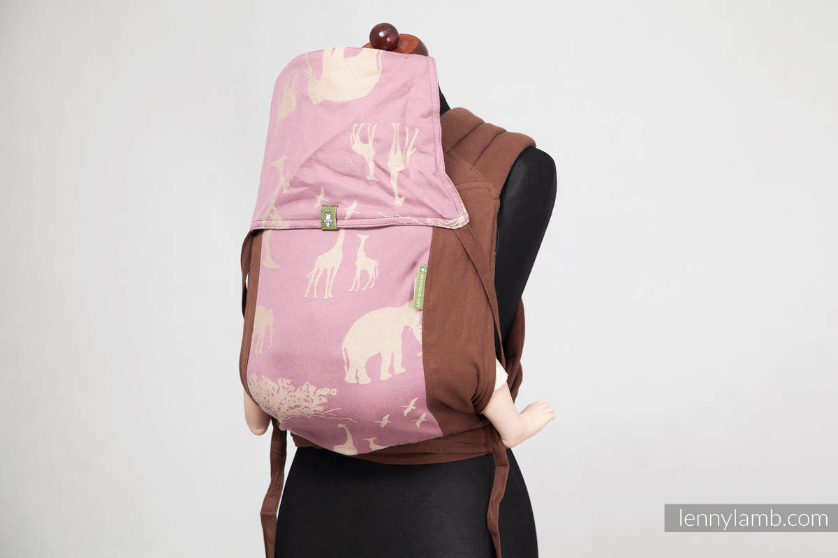 MEI-TAI carrier Toddler, broken-twill weave/jacquard - 100% cotton - with hood,Chestnut with Safari Violet&Beige #babywearing